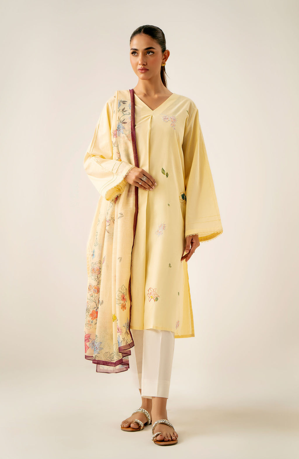 Stitched 2 Piece Embroidered Cambric Suit