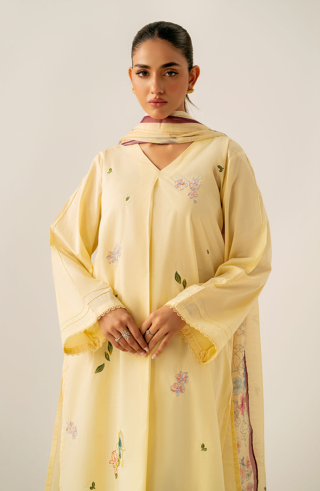 Stitched 2 Piece Embroidered Cambric Suit