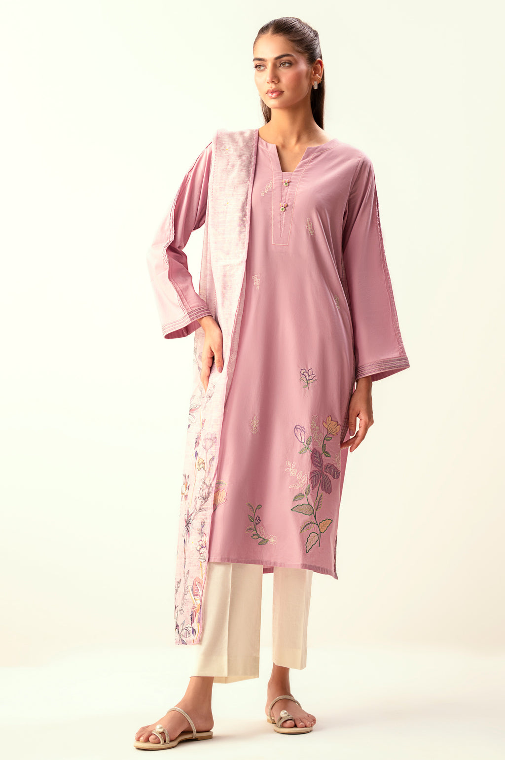 Stitched 2 Piece Embroidered Cambric Suit