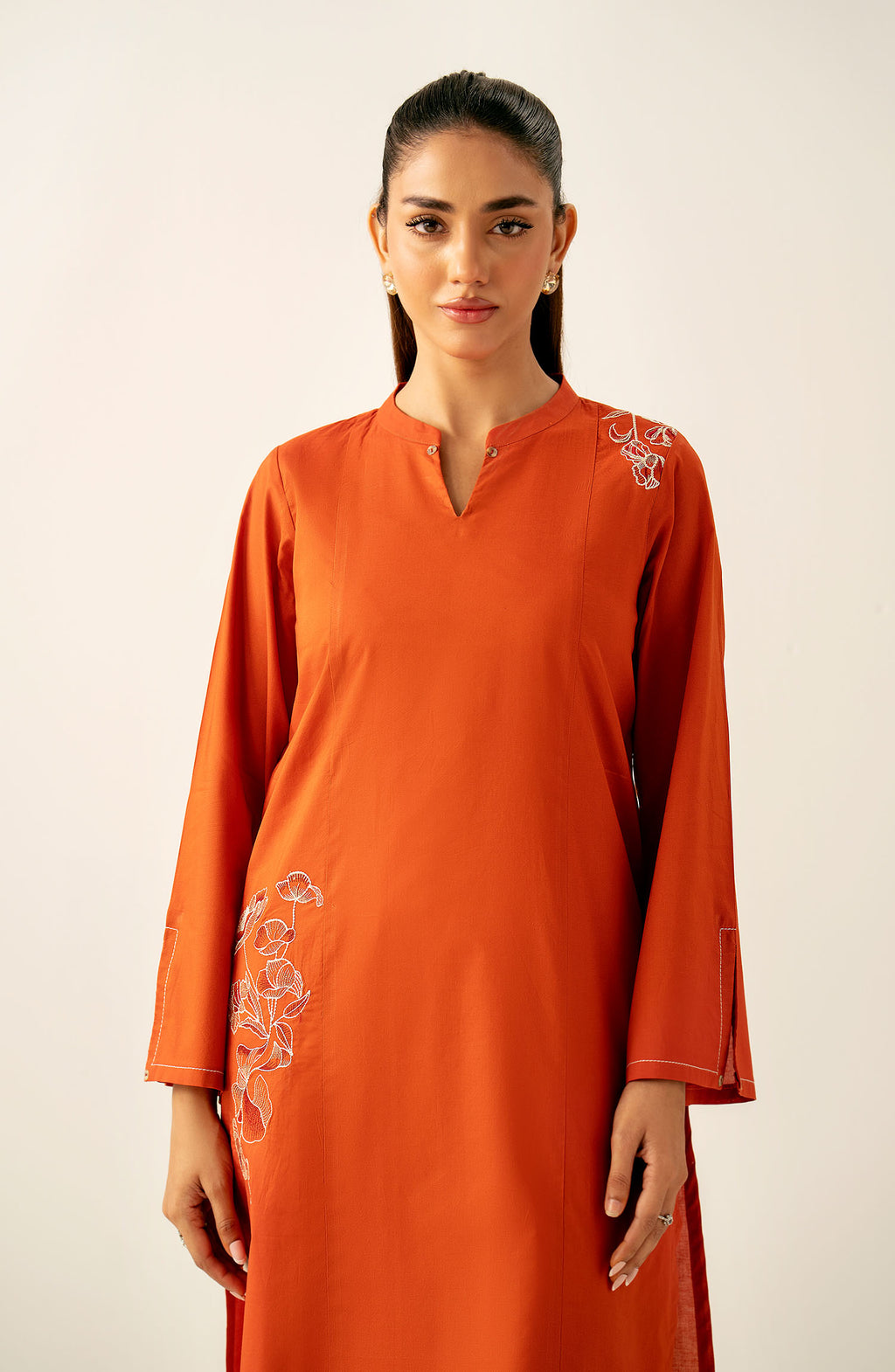 Stitched 2 Piece Dyed Embroidered Cambric Suit