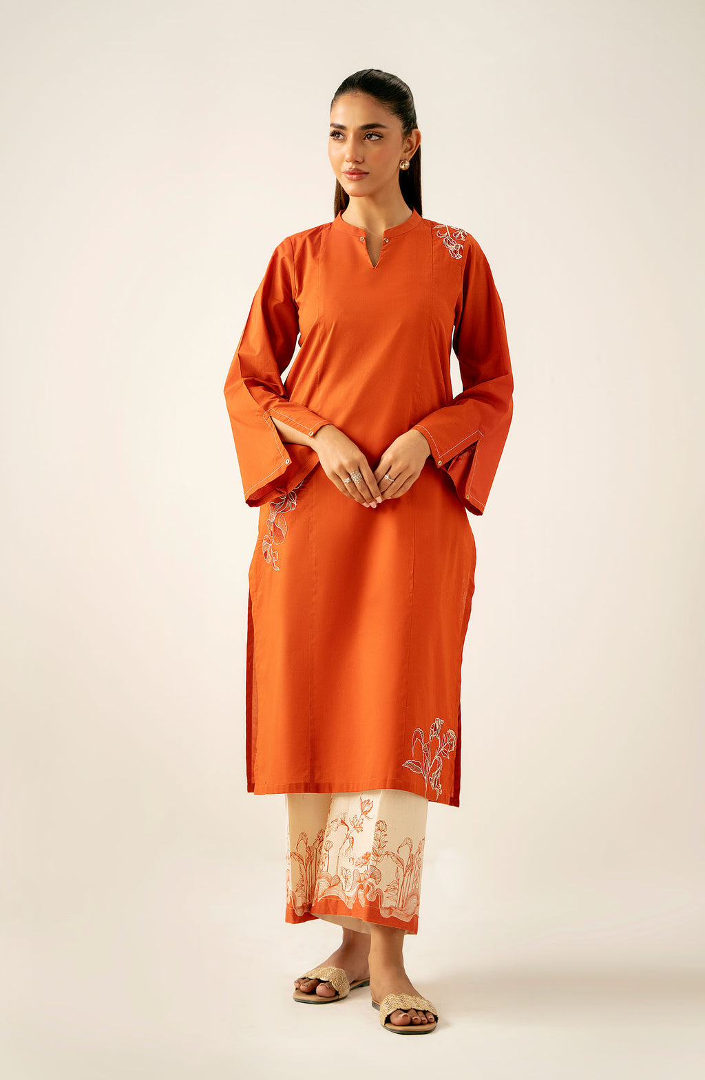 Stitched 2 Piece Dyed Embroidered Cambric Suit