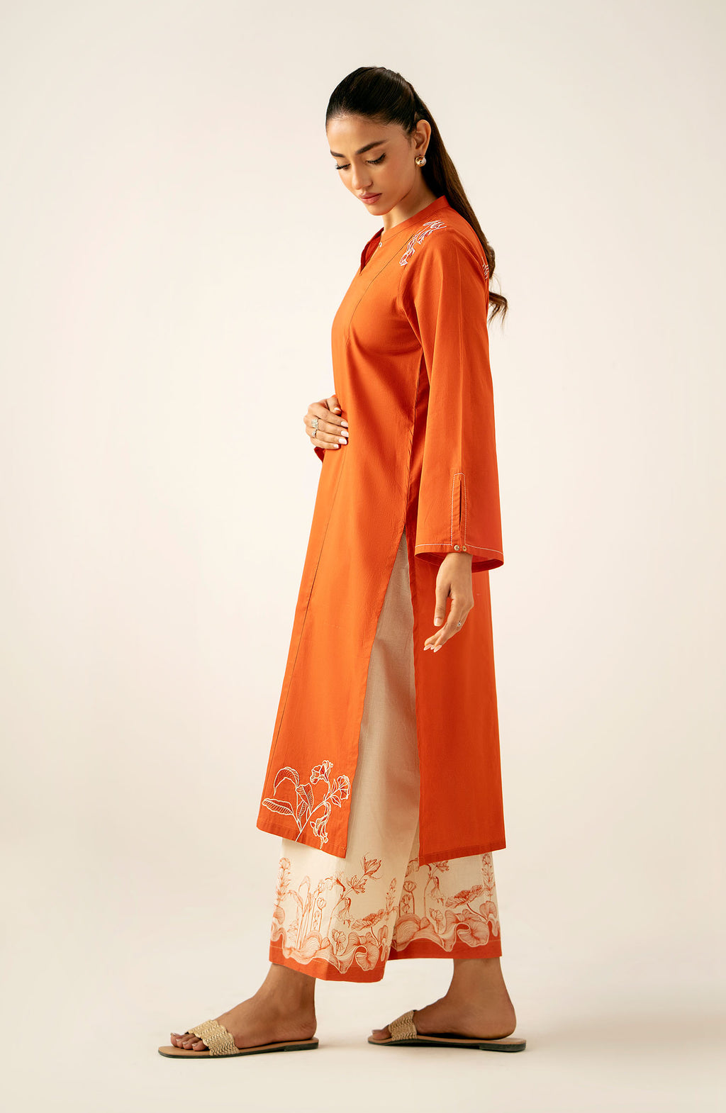 Stitched 2 Piece Dyed Embroidered Cambric Suit