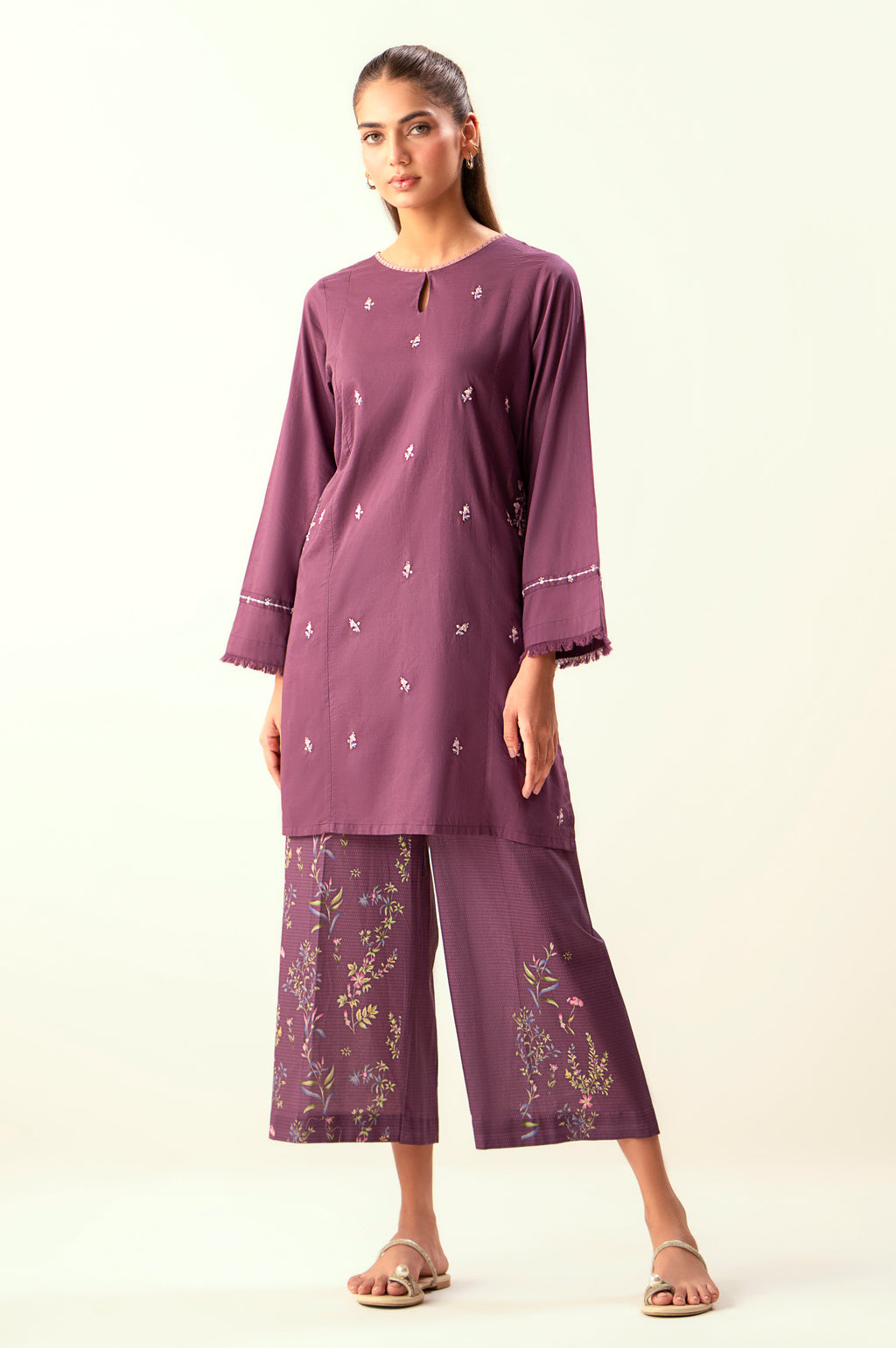 Stitched 2 Piece Embroidered Cambric Suit