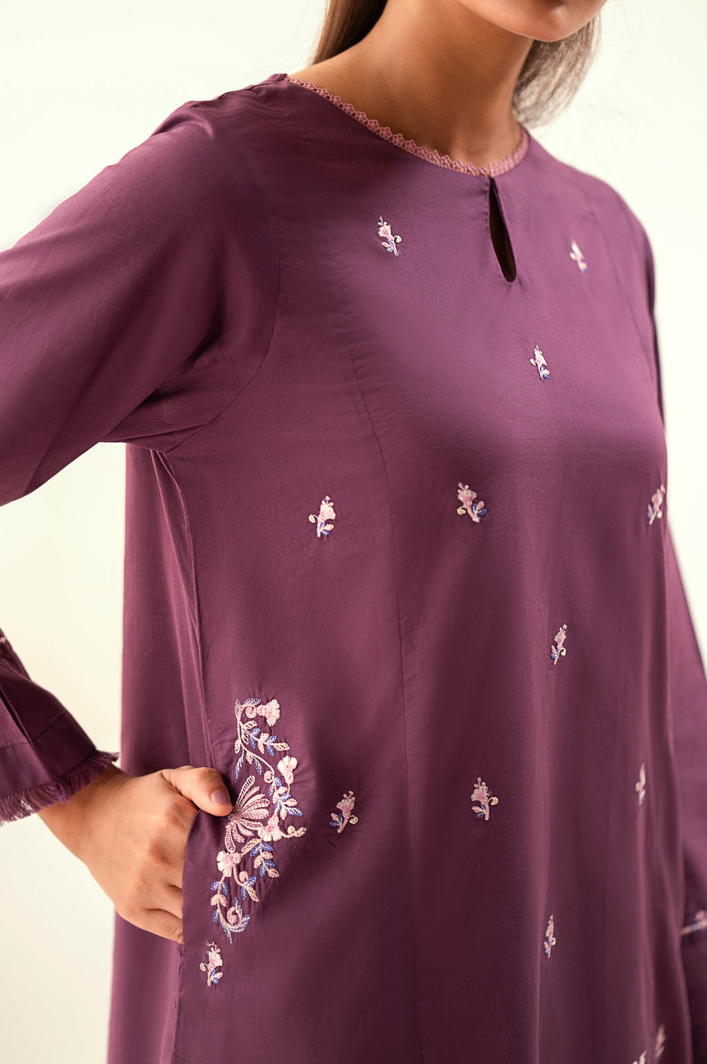 Stitched 2 Piece Embroidered Cambric Suit