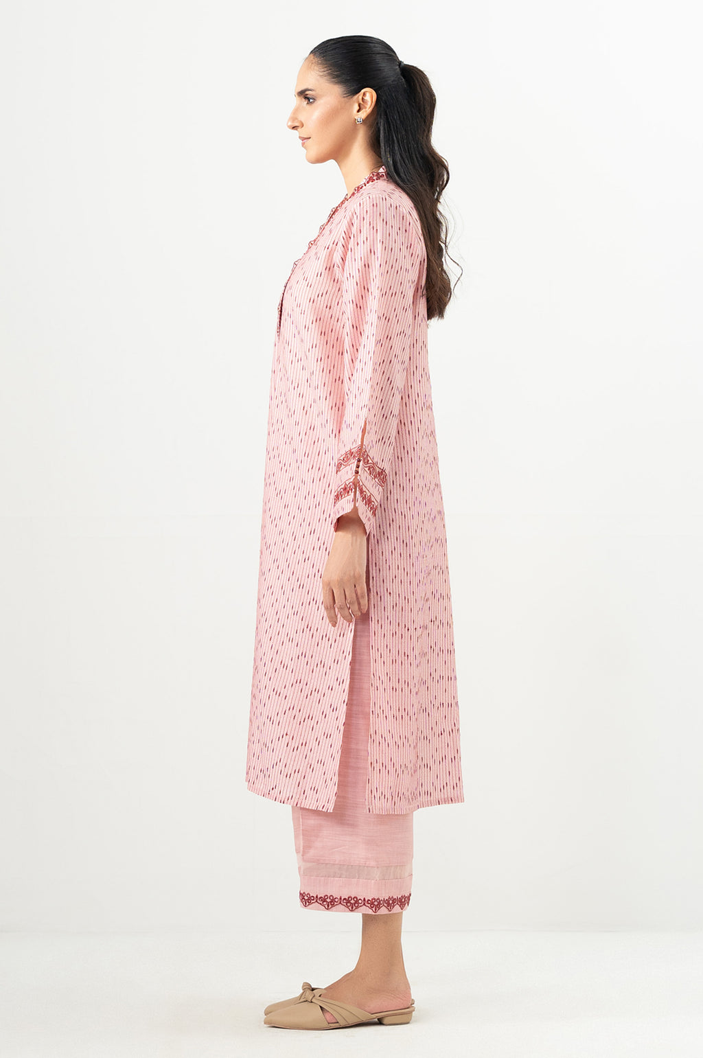 Stitched 2 Piece Embroidered Cotton Neps Suit