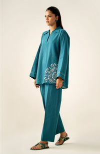 Stitched 2 Piece Embroidered Cotton Crinkle Co-Ord Set