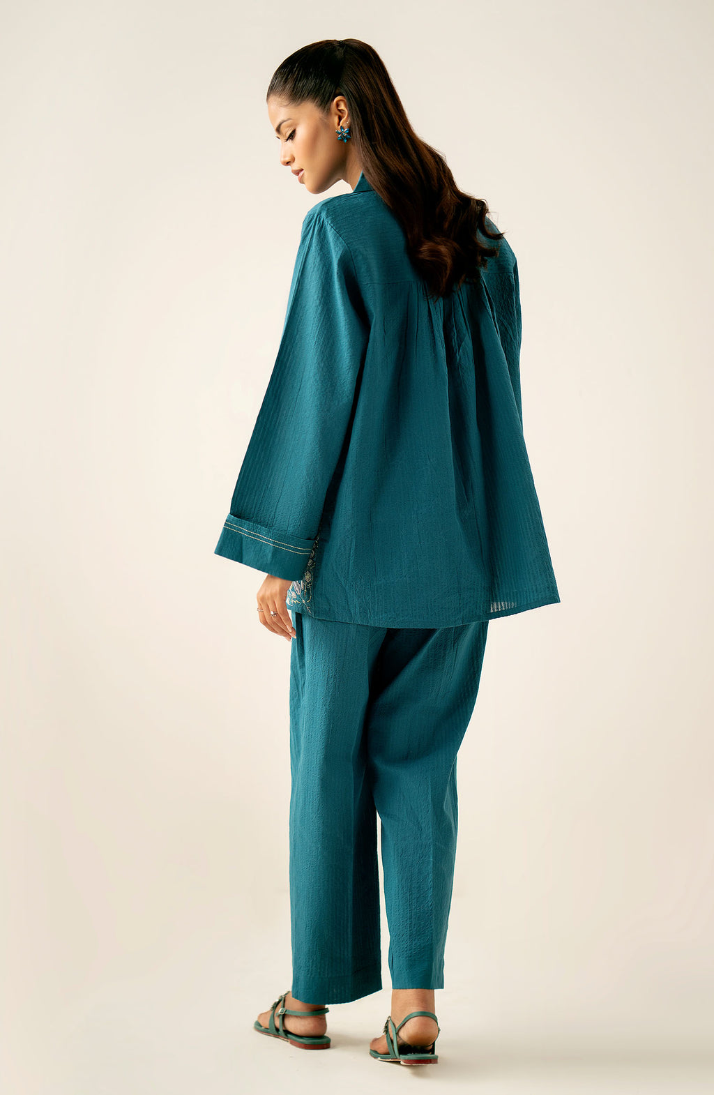 Stitched 2 Piece Embroidered Cotton Crinkle Co-Ord Set