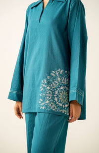 Stitched 2 Piece Embroidered Cotton Crinkle Co-Ord Set