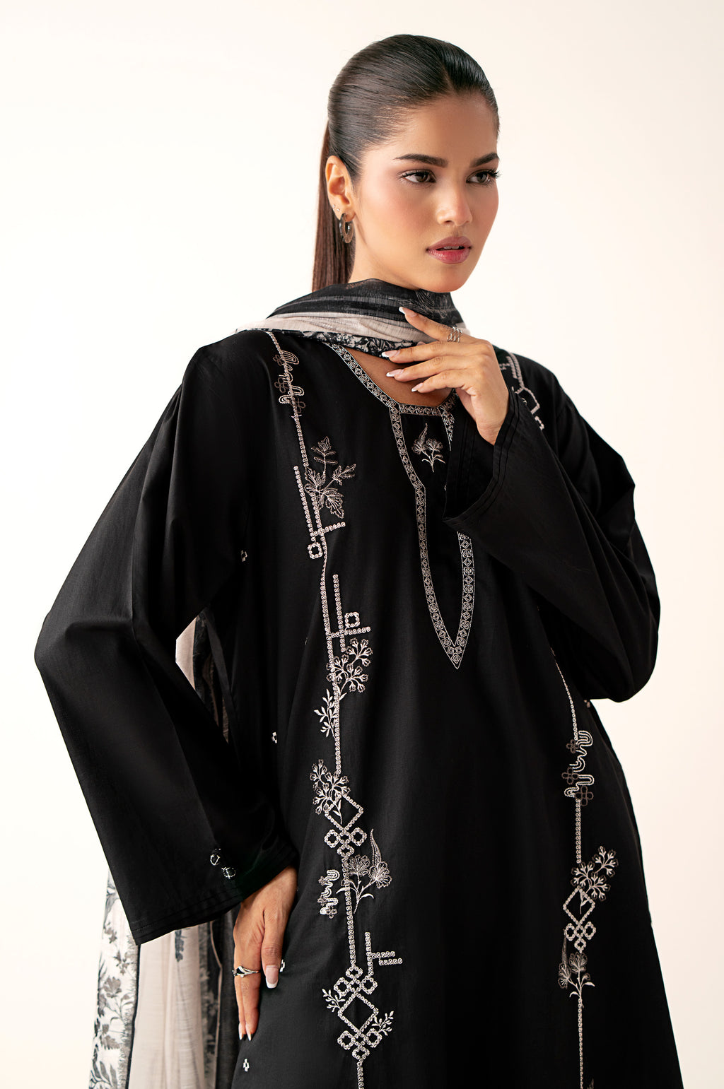 Stitched 2 Piece Embroidered Cambric Shirt With Monar Dupatta