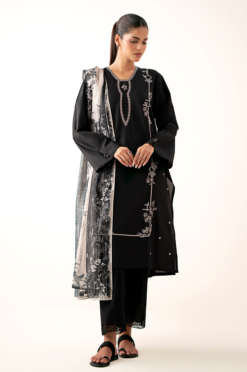 Stitched 2 Piece Embroidered Cambric Shirt With Monar Dupatta