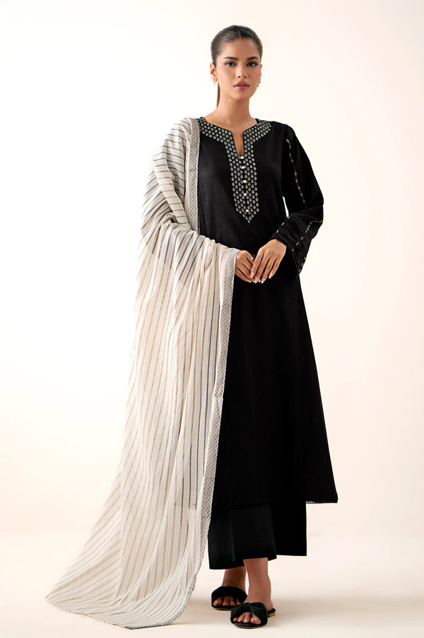 Stitched 2 Piece Embroidered Both Side Slub Shirt With Jacquard Dupatta