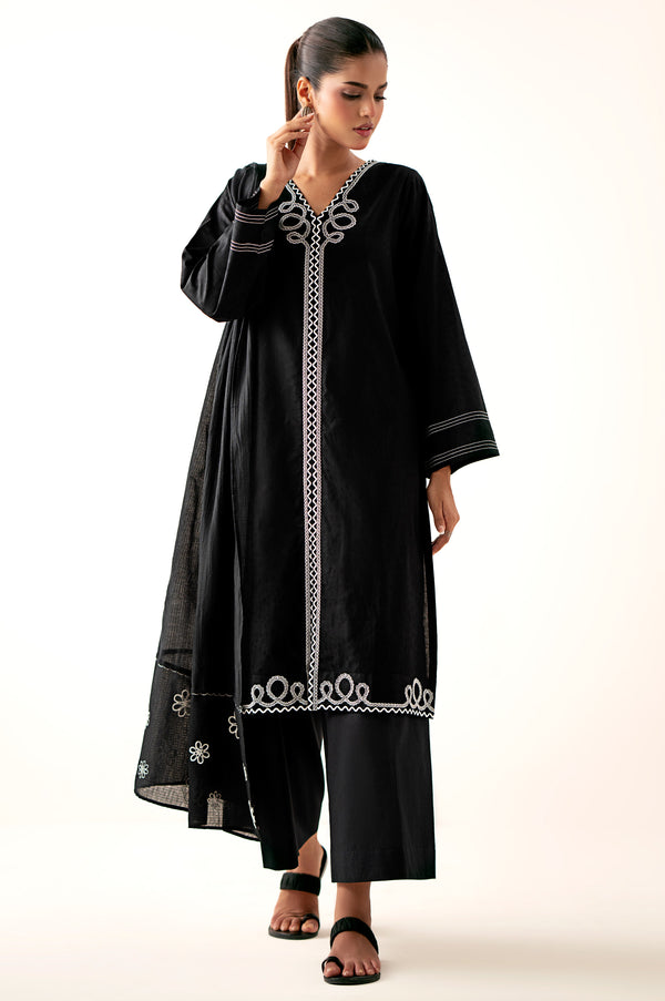 Stitched 2 Piece Embroidered Dobby Shirt With Monar Dupatta