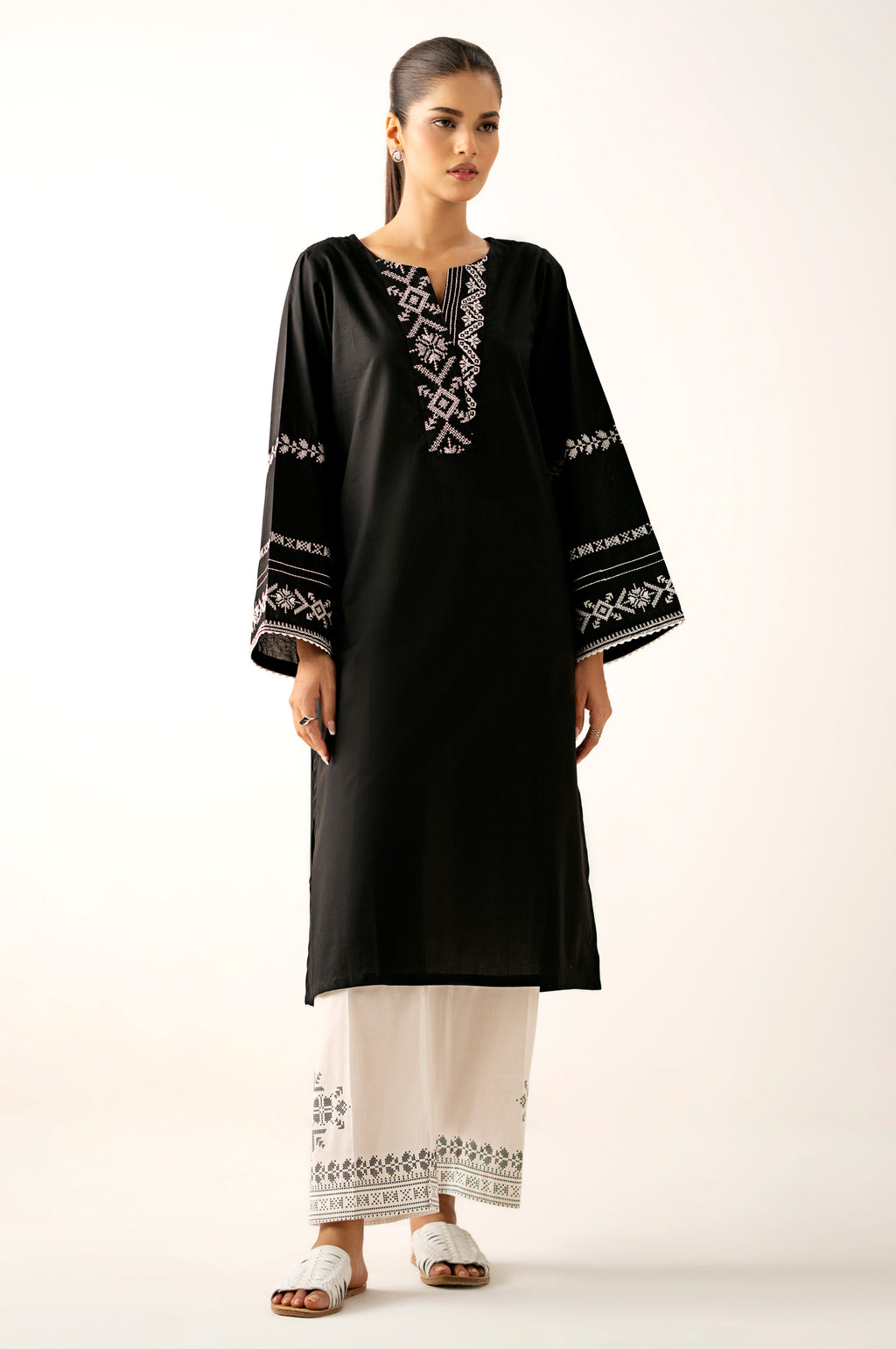 Stitched 2 Piece Embroidered Cambric Suit