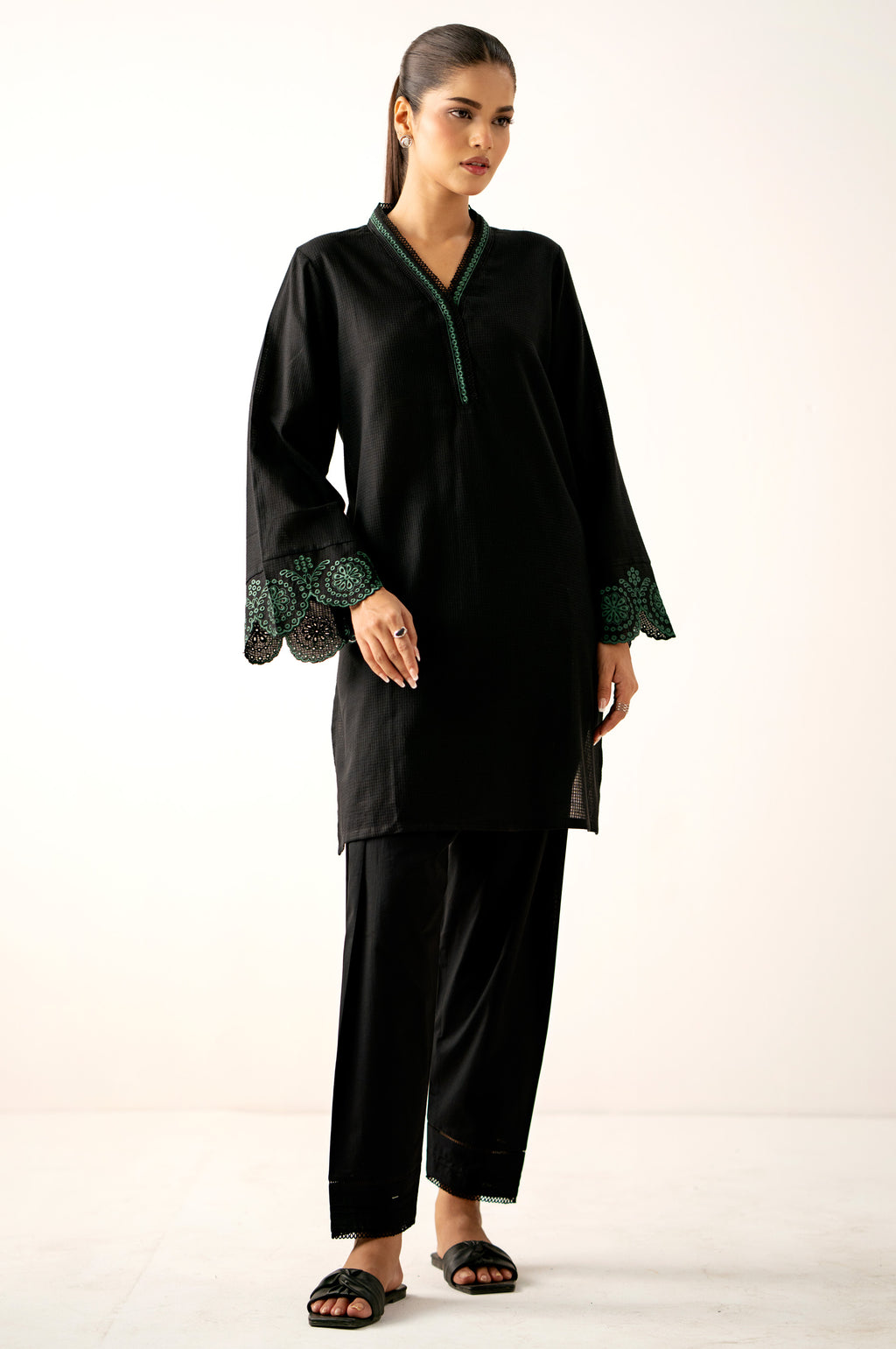 Stitched 2 Piece Embroidered Small Checks Suit