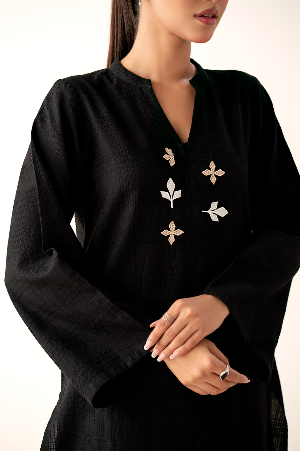 Stitched 2 Piece Embroidered Textured Suit