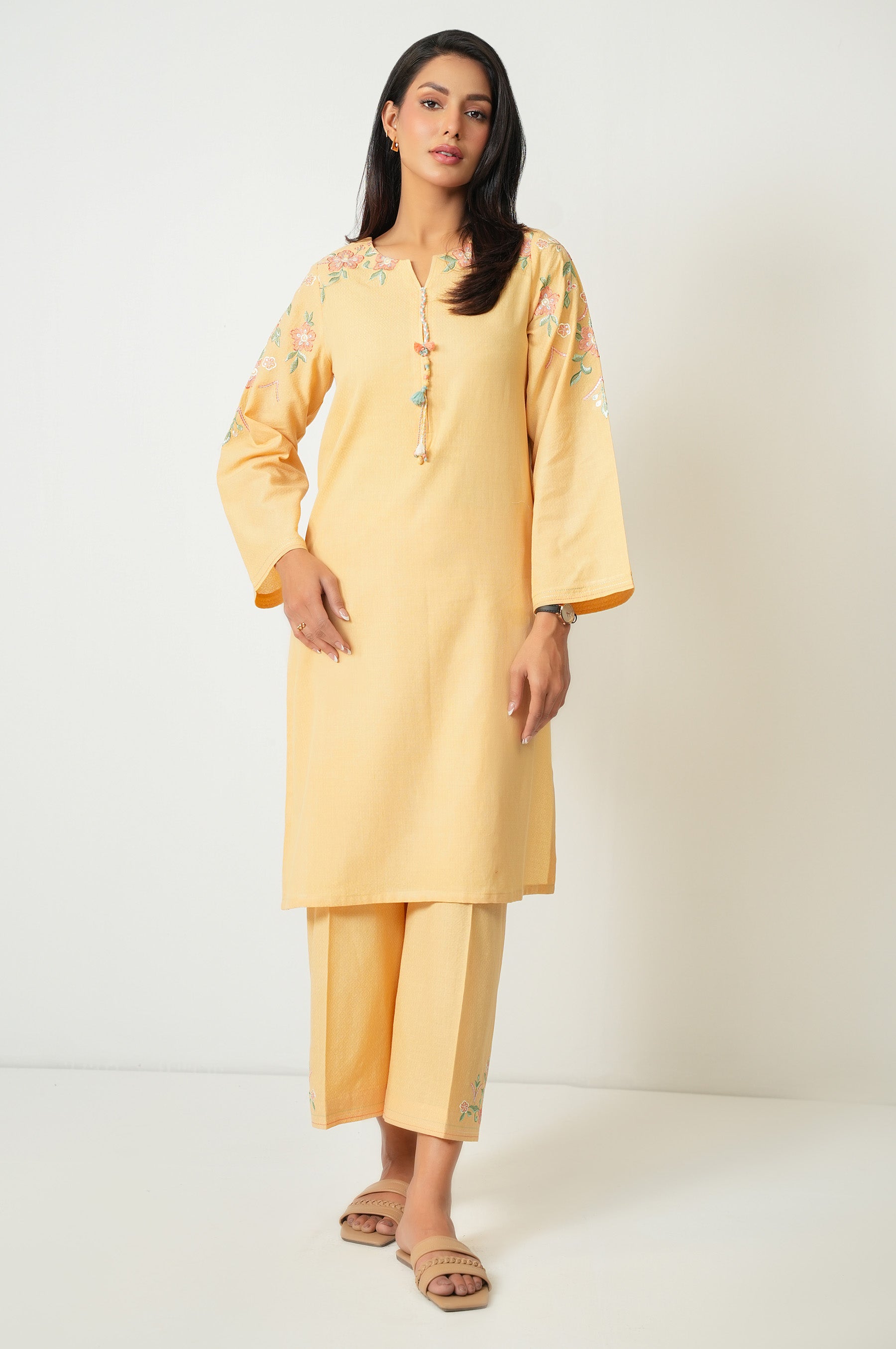 STITCHED EMBROIDERED DOBBY SHIRT BOTTOM