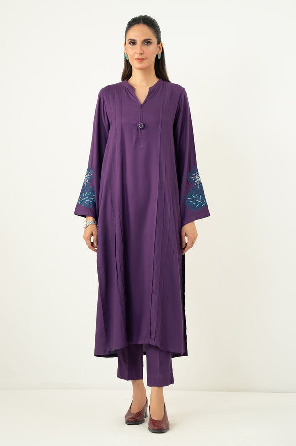 Stitched 2 Piece Embroidered Viscose Crepe Suit