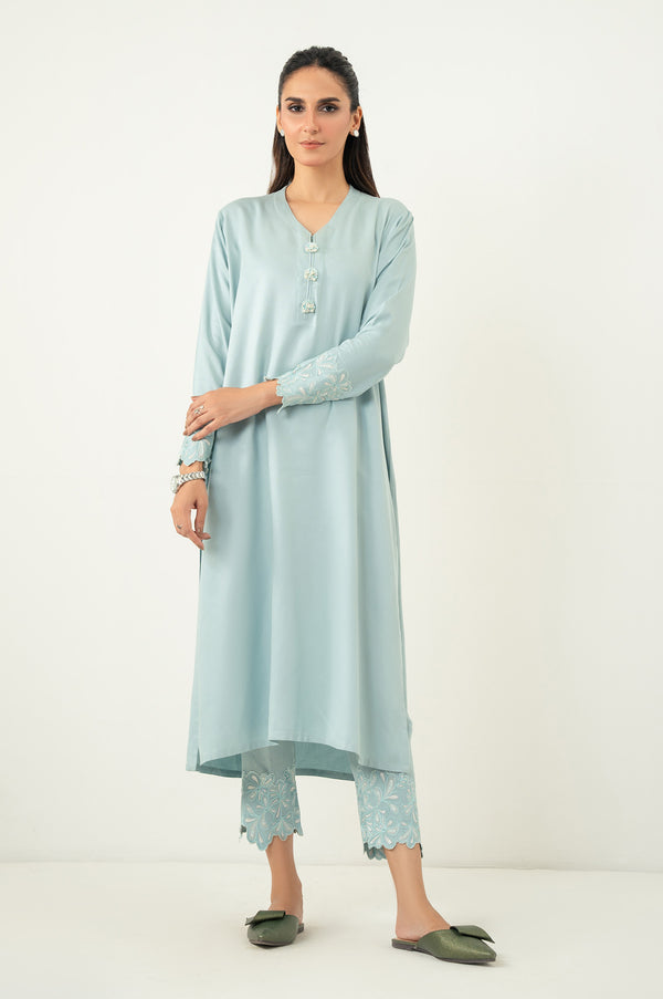 Stitched 2 Piece Embroidered Doria Linen Suit