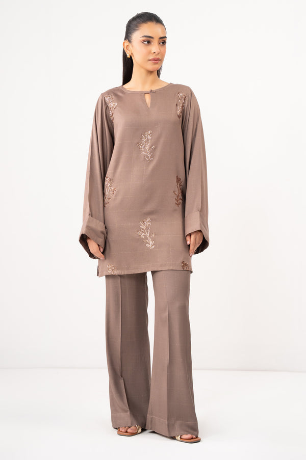 Stitched 2 Piece Embroidered Crepe Lurex Suit