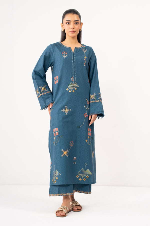 Stitched 2 Piece Embroidered Self Jacquard Suit