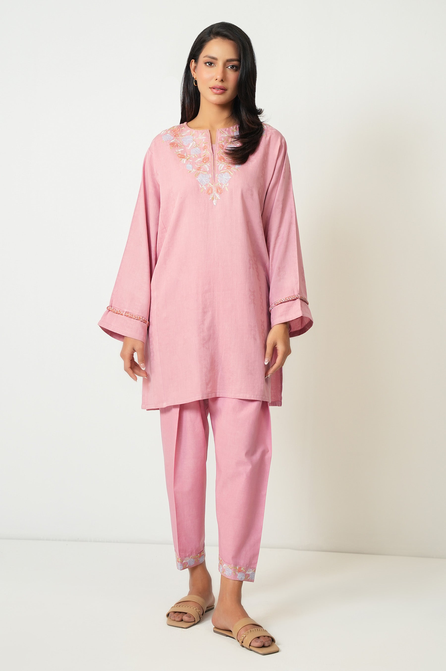 Stitched 2 Piece Embroidered Satin Jacquard Suit