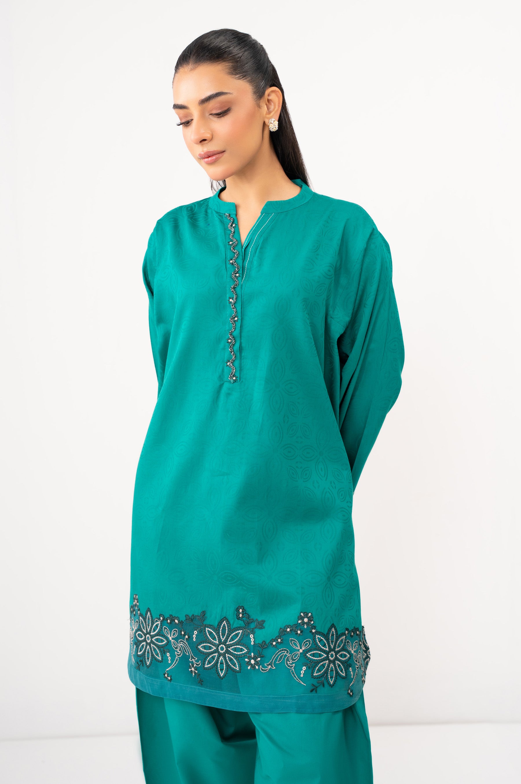EMBROIDERED SATIN JACQUARD STITCHED SHIRT