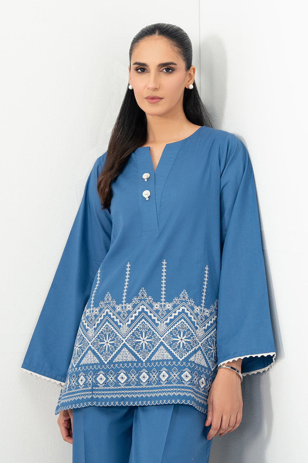 Stitched 2 Piece Embroidered Cambric Suit