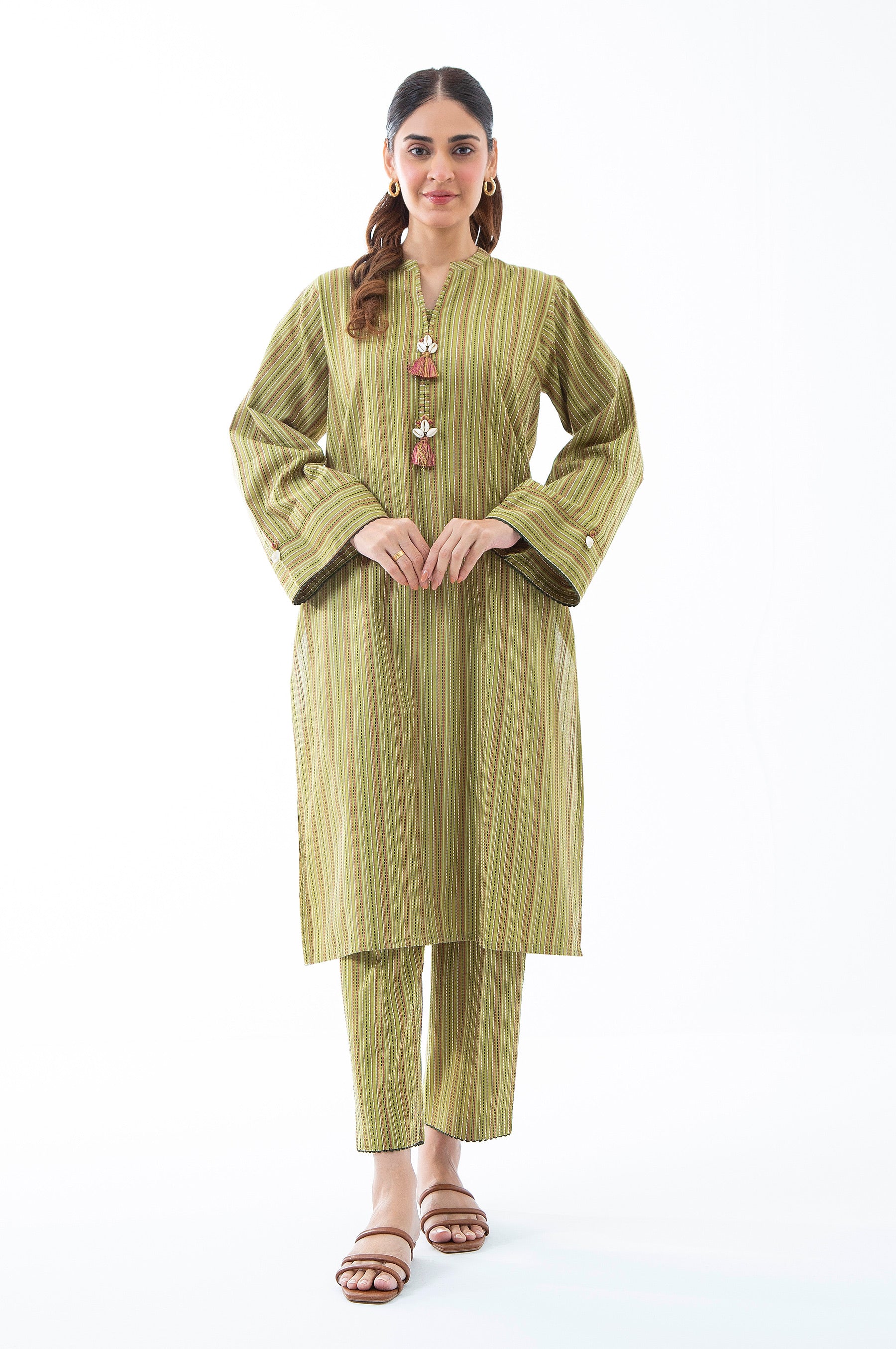 STITCHED EMBROIDERED YARN DYED SHIRT BOTTOM