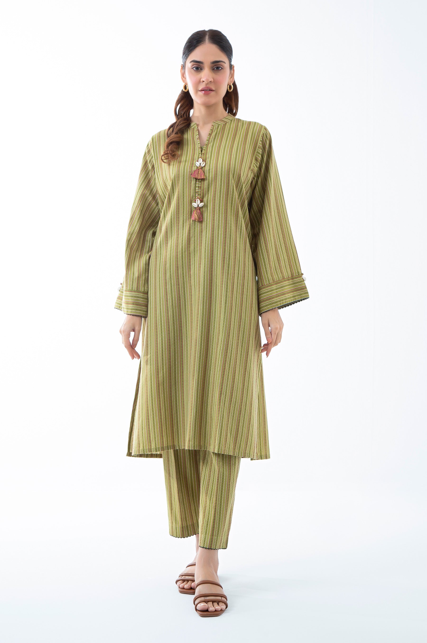 STITCHED EMBROIDERED YARN DYED SHIRT BOTTOM