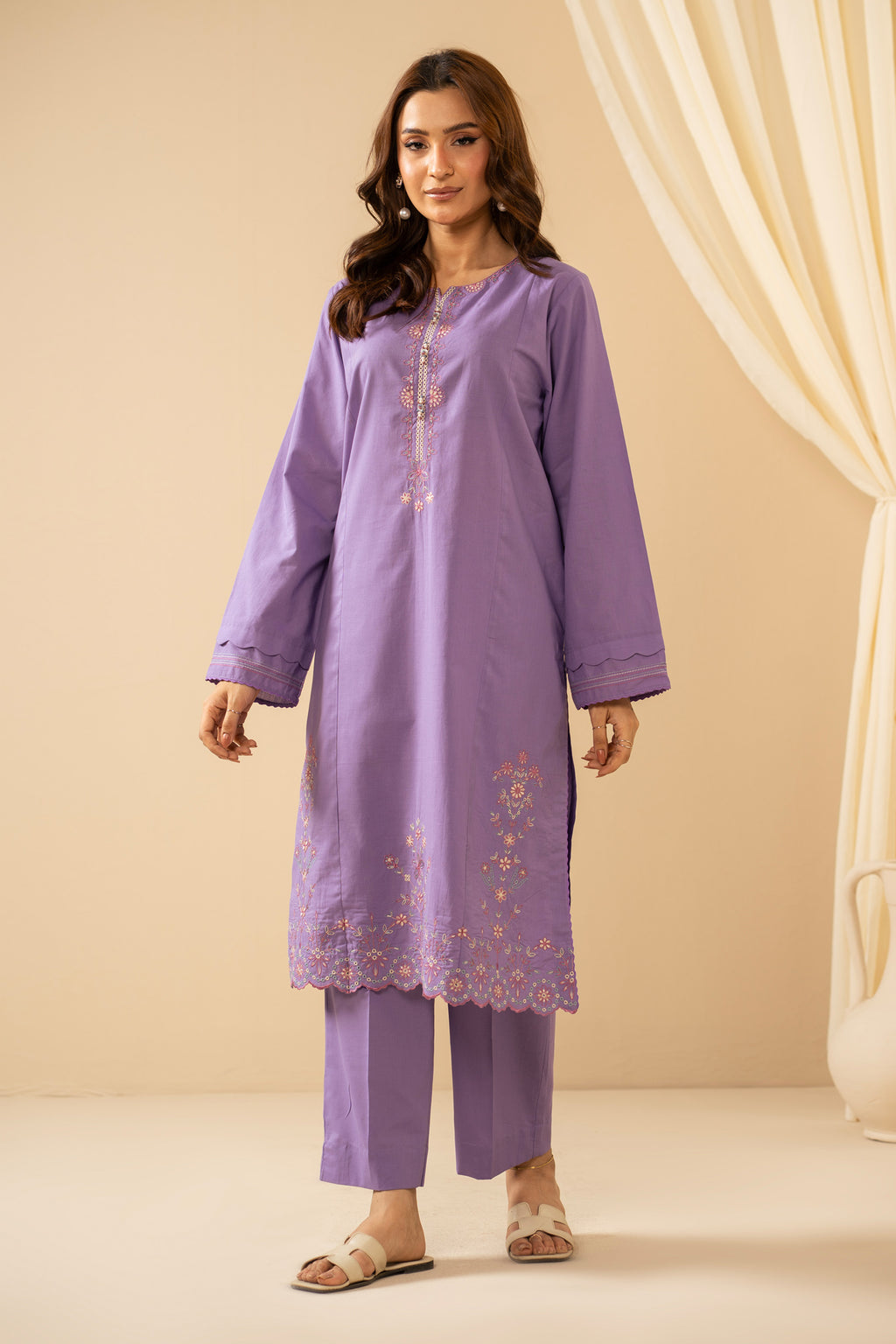 STITCHED EMBROIDERED COTTEL 2 PIECE SUIT