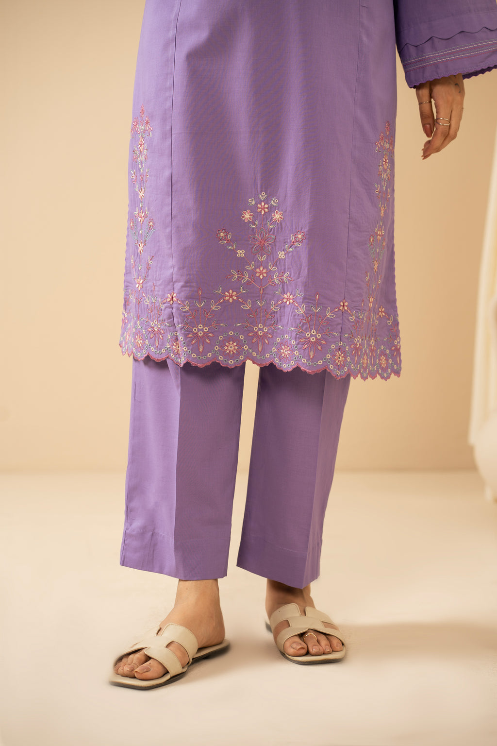 STITCHED EMBROIDERED COTTEL 2 PIECE SUIT