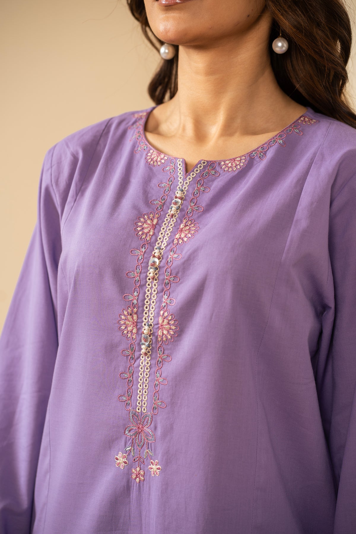 STITCHED EMBROIDERED COTTEL 2 PIECE SUIT