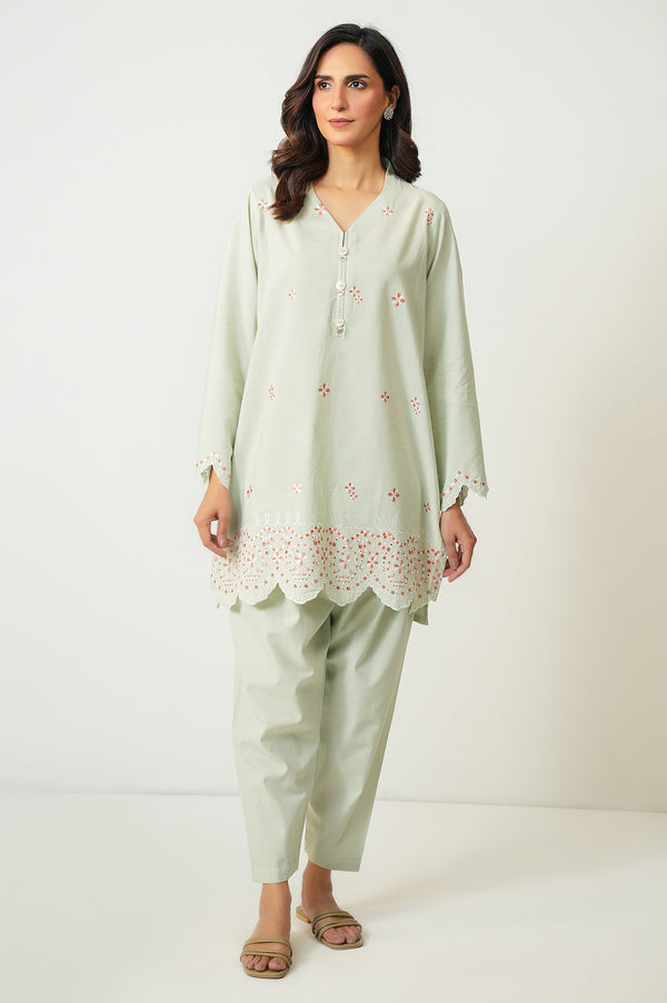 Stitched 2 Piece Embroidered Cambric Suit