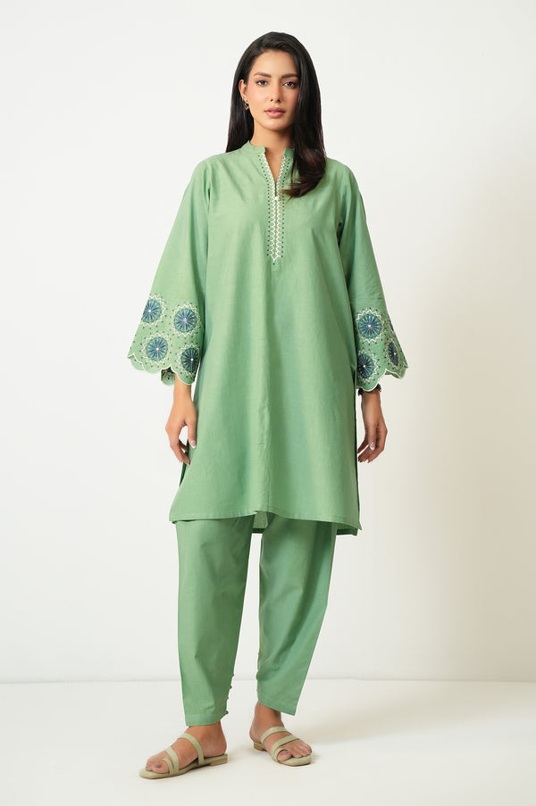 Stitched 2 Piece Embroidered Cambric Suit