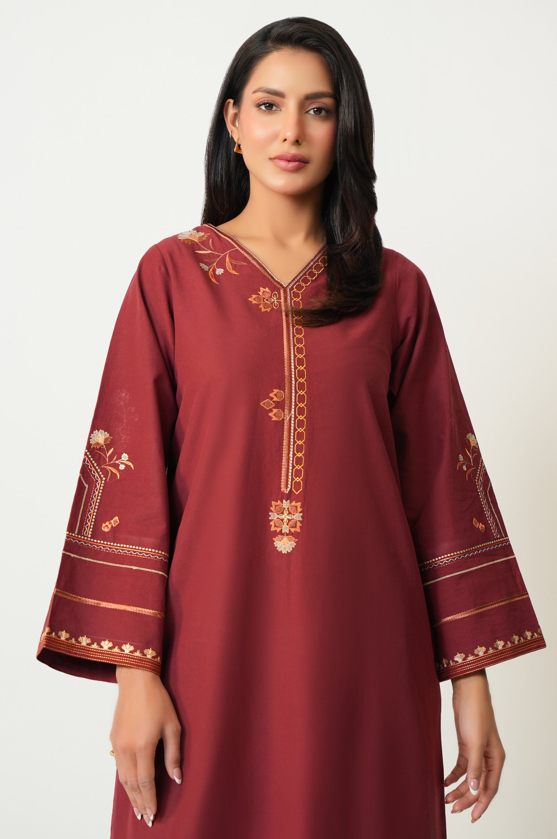 Stitched 2 Piece Embroidered Cambric Suit