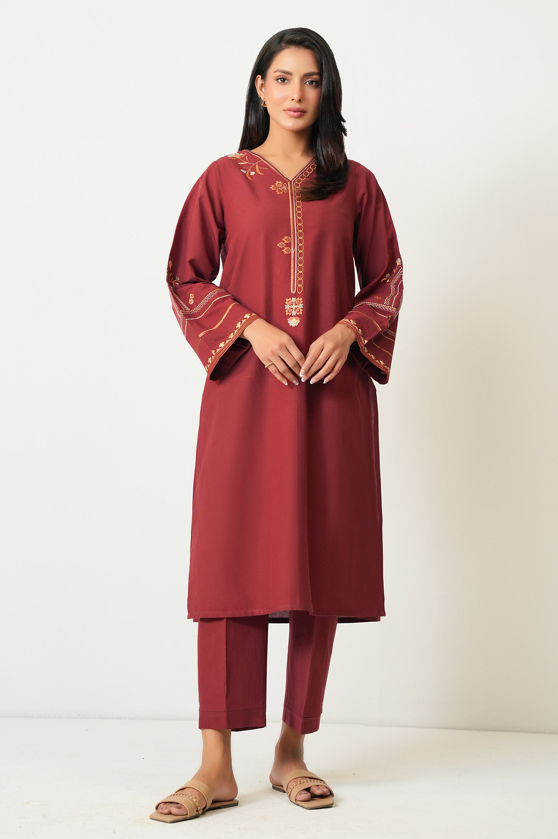 Stitched 2 Piece Embroidered Cambric Suit