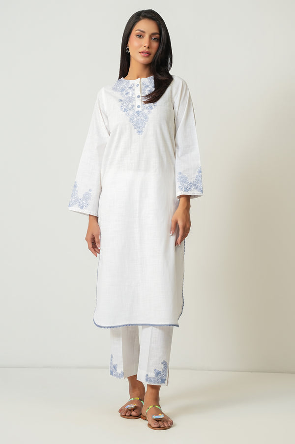 Stitched 2 Piece Embroidered Cotton Slub Suit