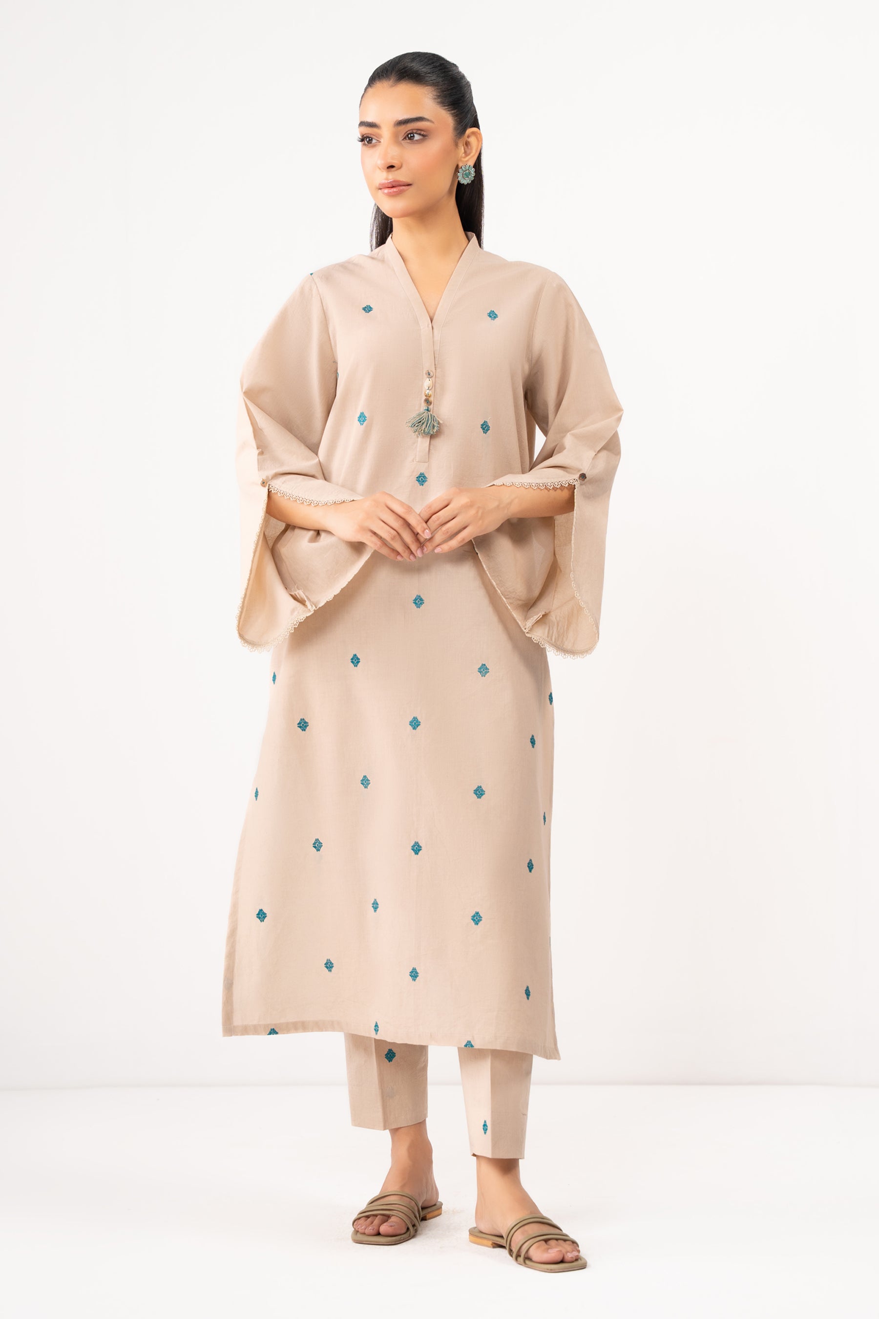 STITCHED EMBROIDERED TENCEL SUIT