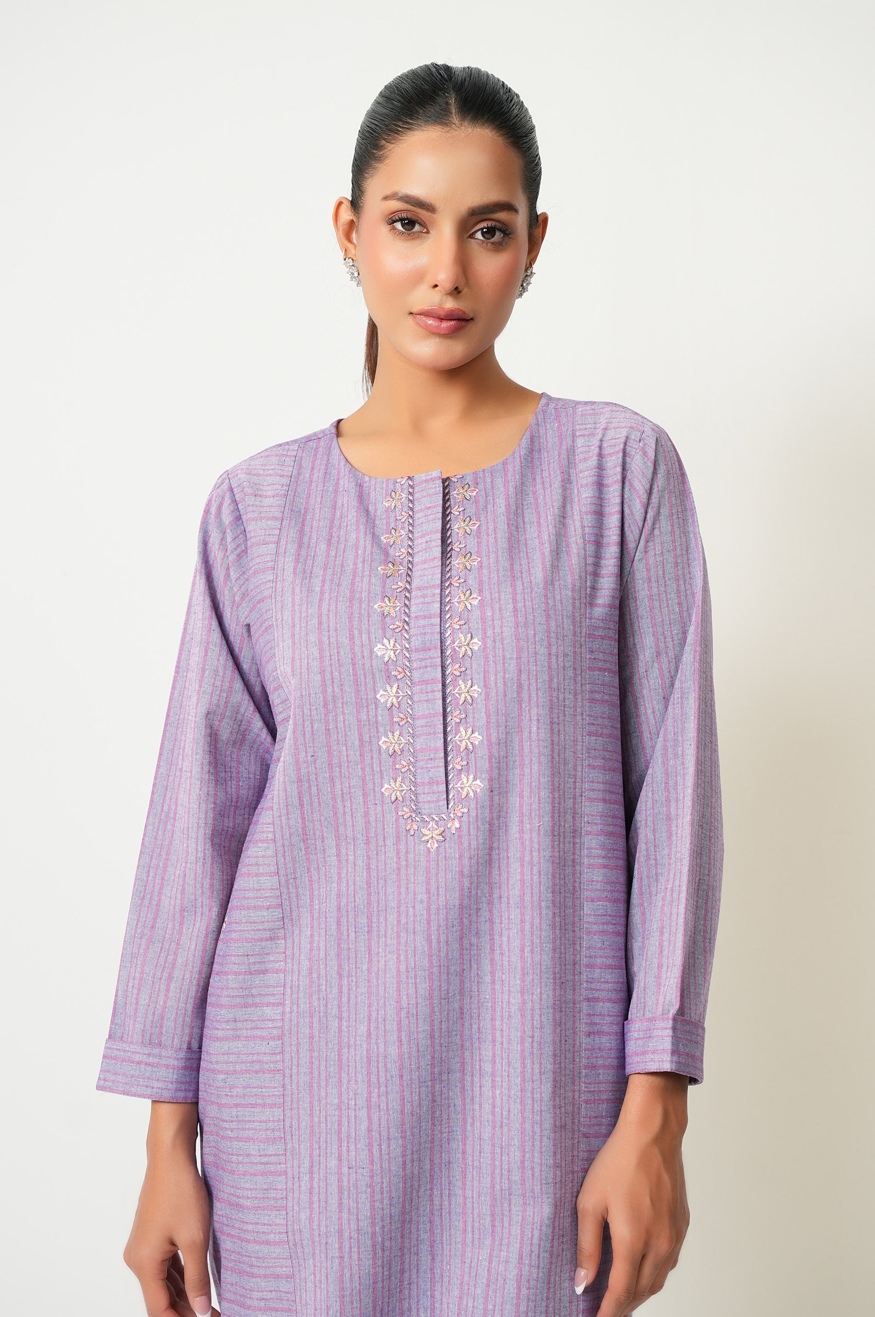EMBROIDERED YARN DYED STITCHED SHIRT
