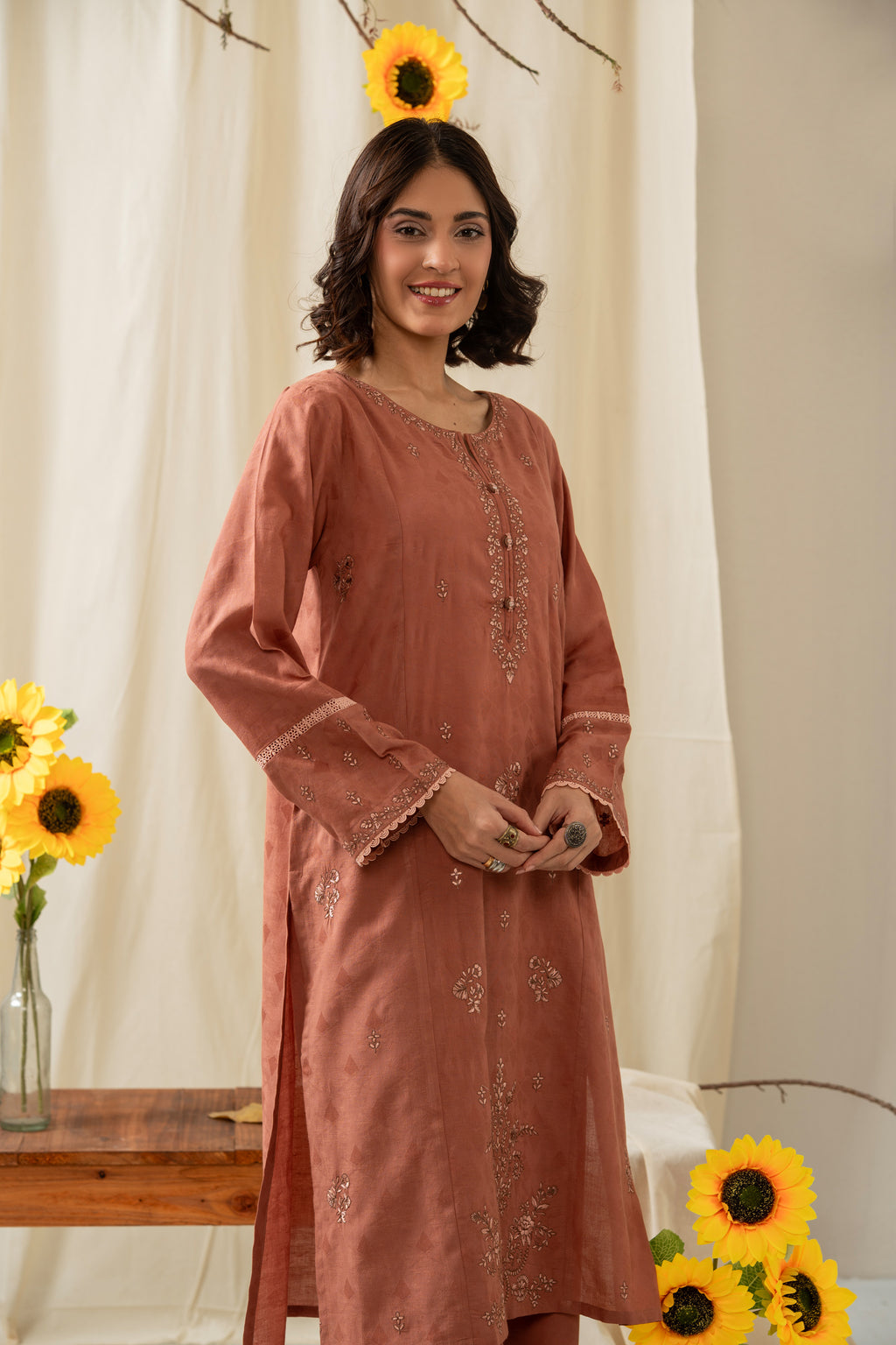 STITCHED EMBROIDERED SELF JACQUARD 2 PIECE SUIT