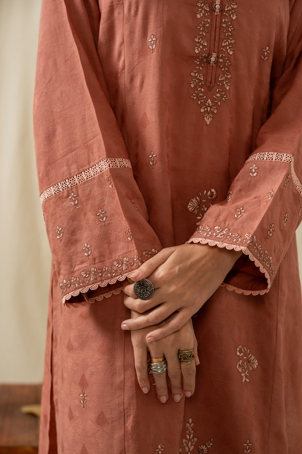 STITCHED EMBROIDERED SELF JACQUARD 2 PIECE SUIT