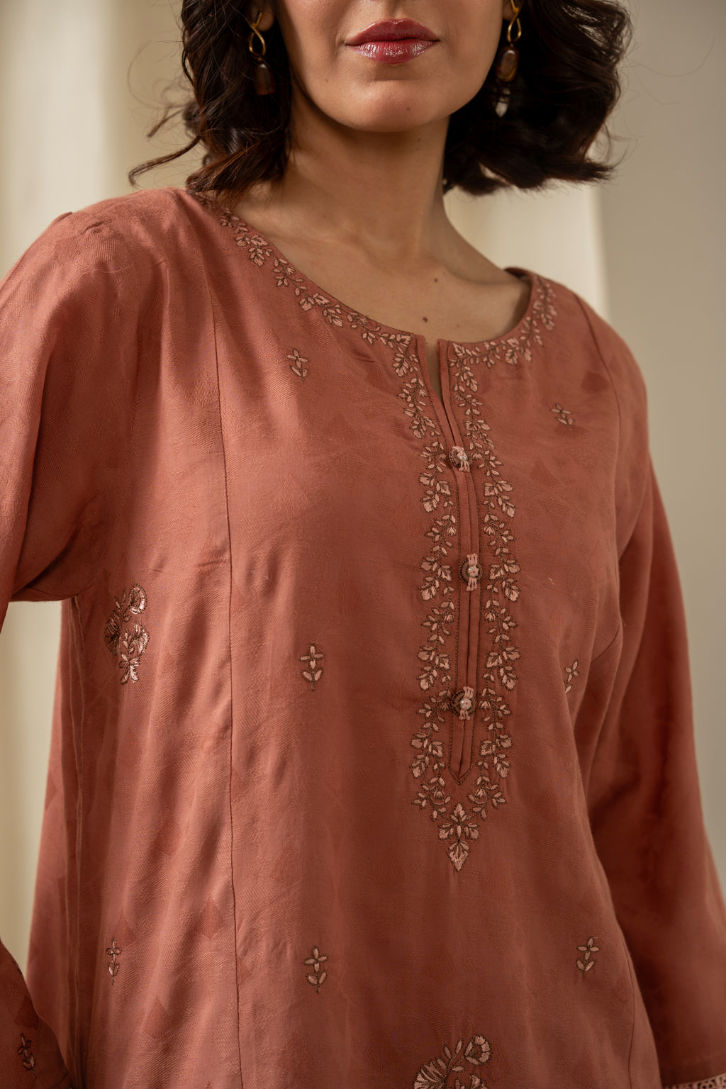 STITCHED EMBROIDERED SELF JACQUARD 2 PIECE SUIT