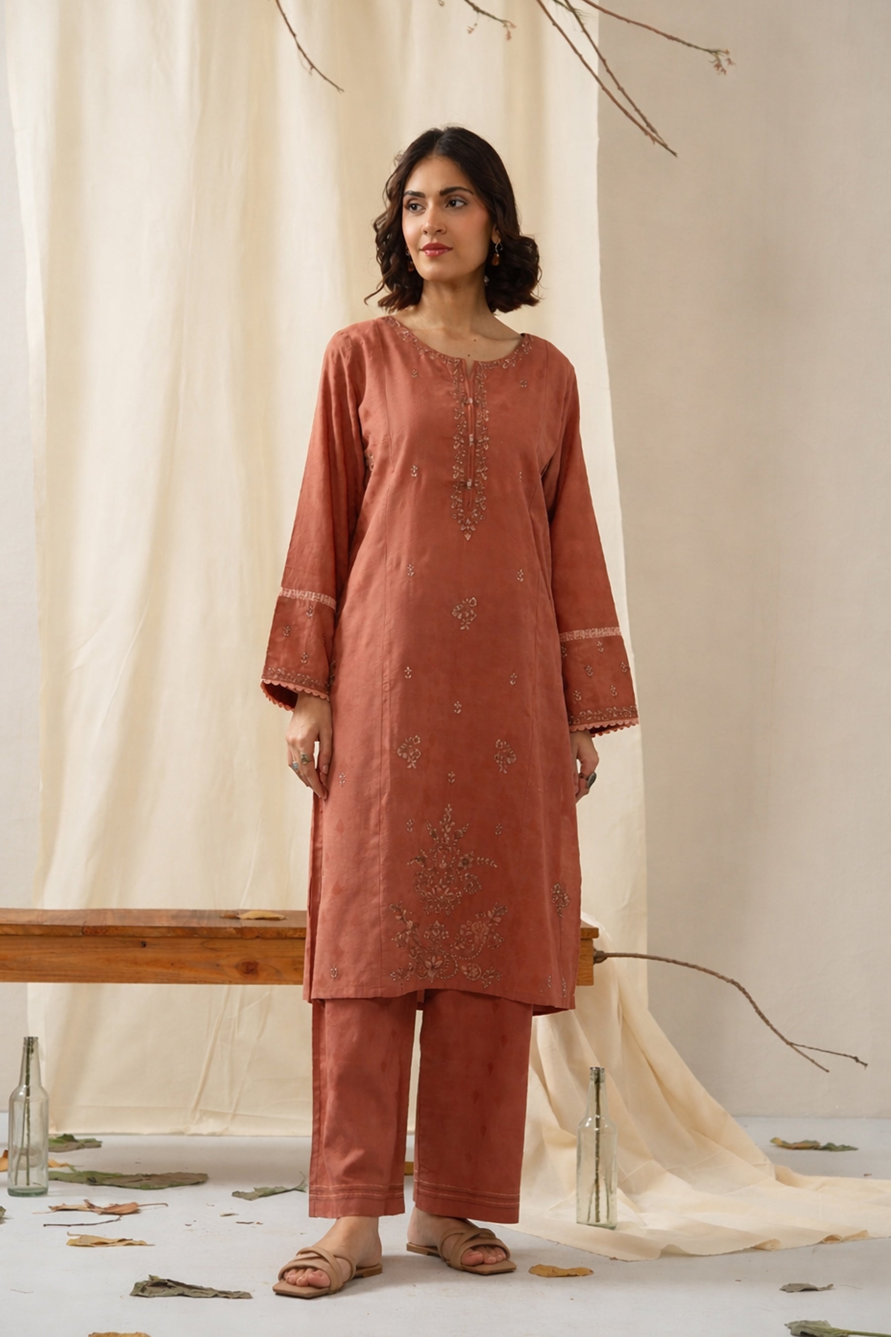 STITCHED EMBROIDERED SELF JACQUARD 2 PIECE SUIT