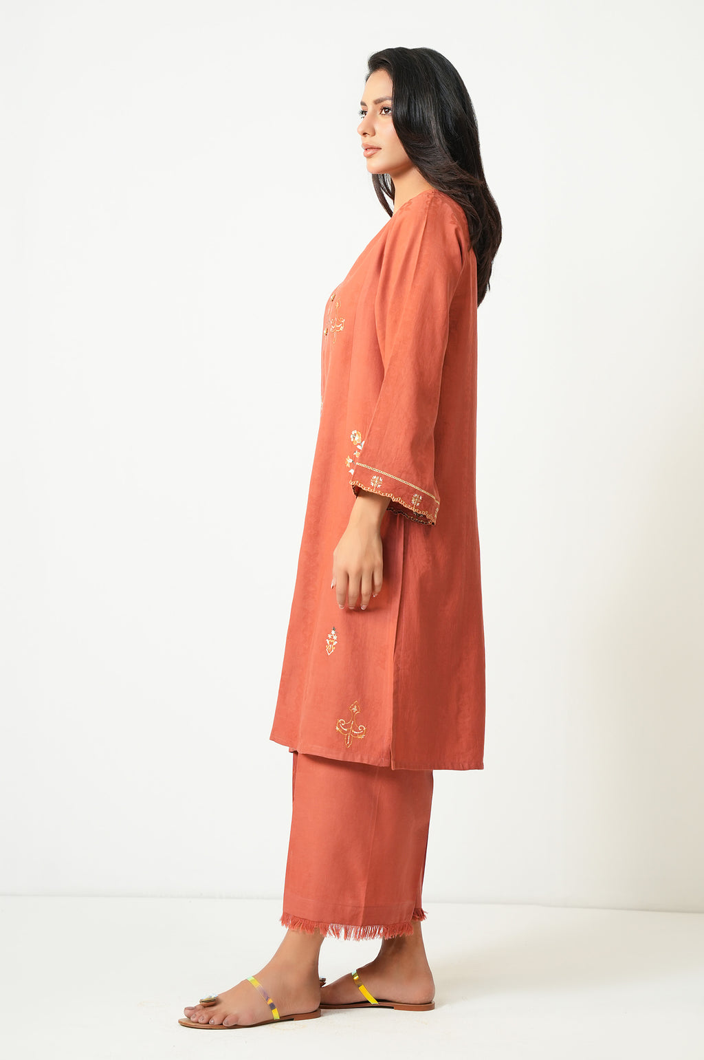 STITCHED EMBROIDERED SATIN JACQUARD SHIRT BOTTOM