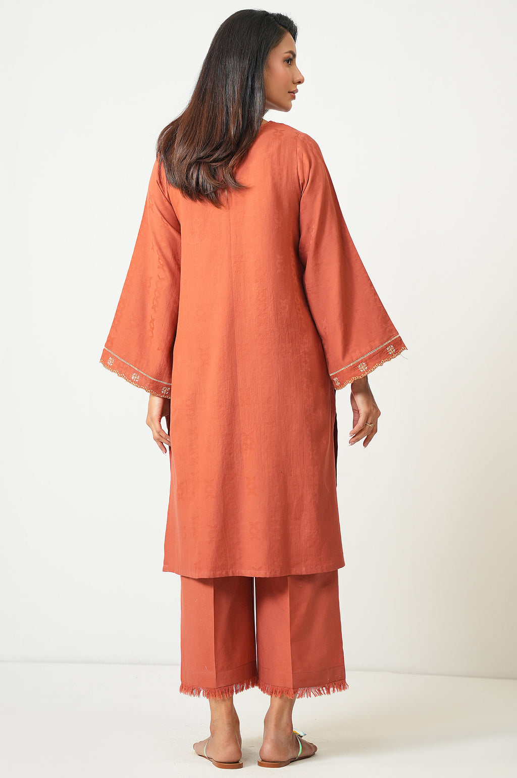 STITCHED EMBROIDERED SATIN JACQUARD SHIRT BOTTOM