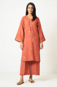 STITCHED EMBROIDERED SATIN JACQUARD SHIRT BOTTOM