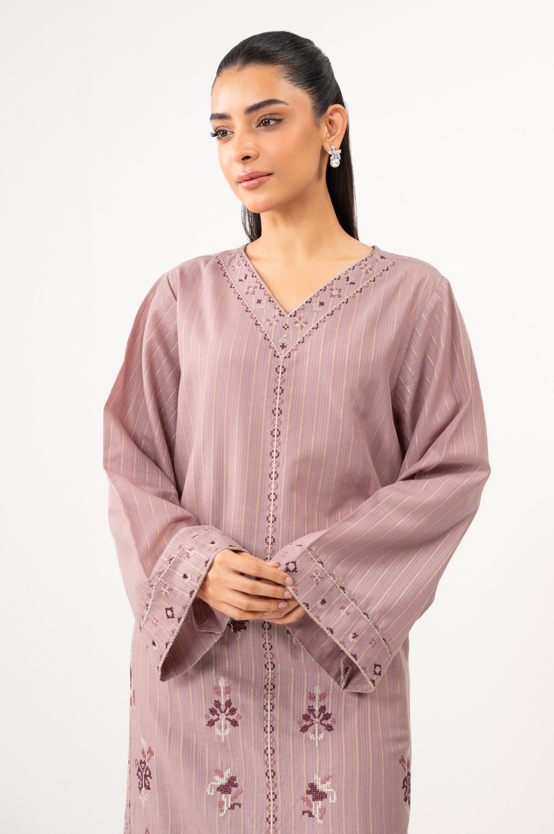 STITCHED EMBROIDERED DOBBY MYSURI SHIRT BOTTOM
