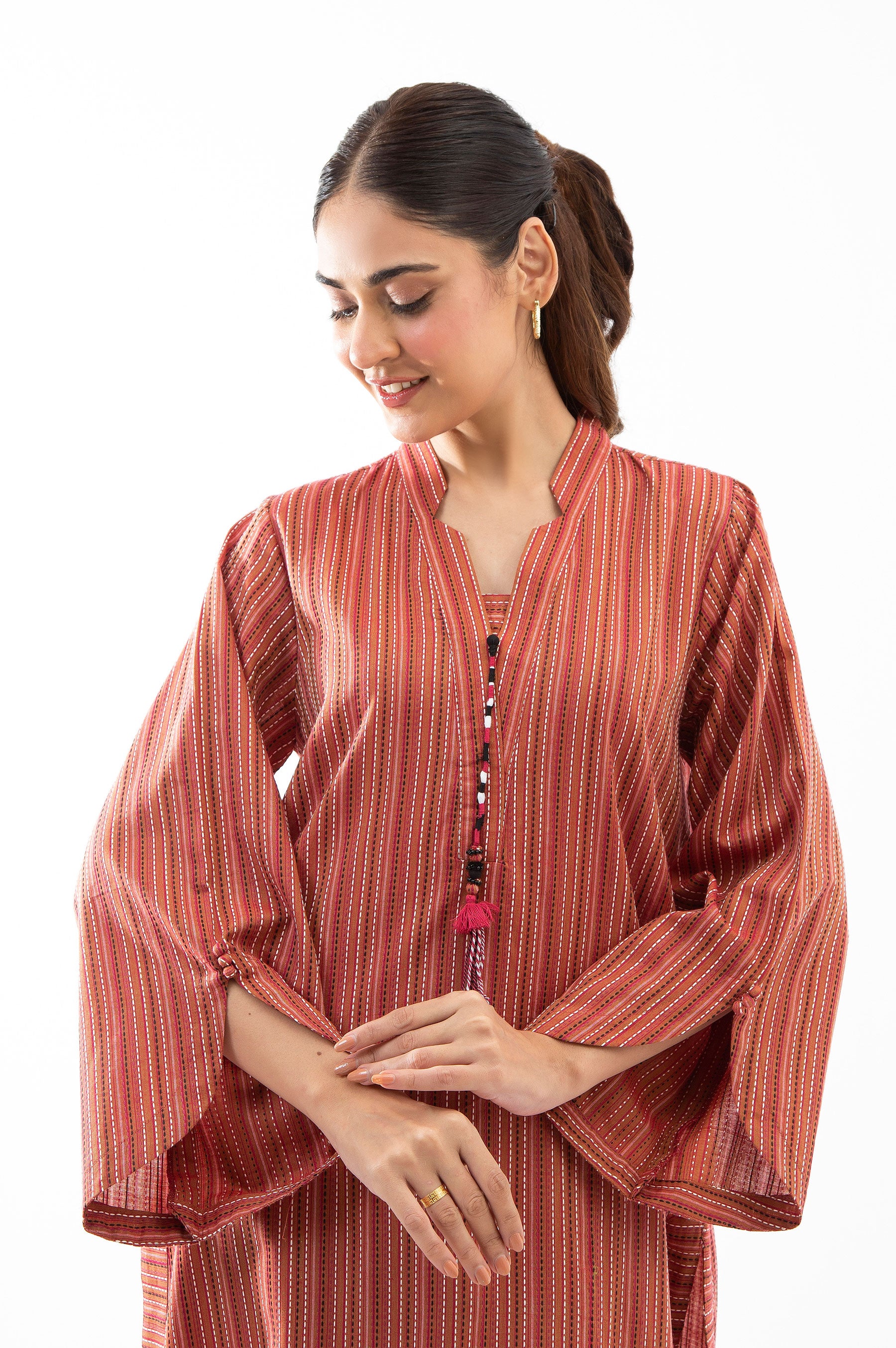 STITCHED EMBROIDERED YARN DYED SHIRT BOTTOM