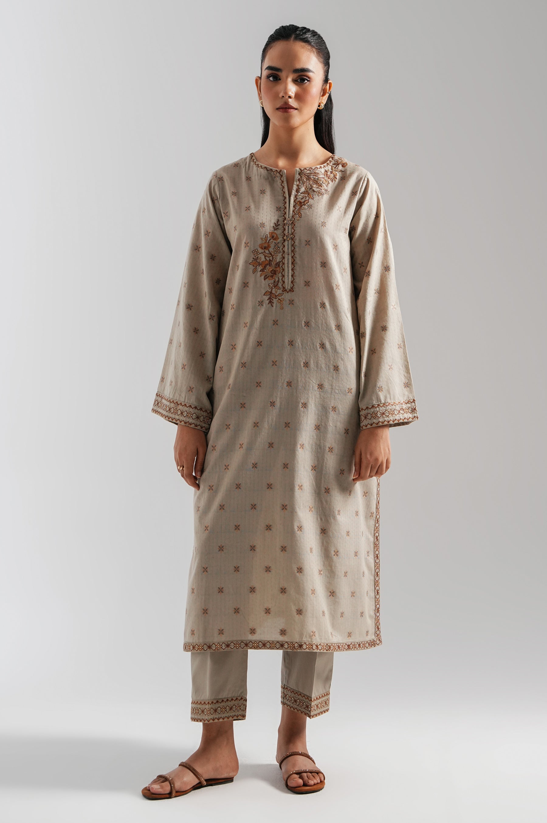 STITCHED EMBROIDERED COTTON JACQUARD SHIRT BOTTOM