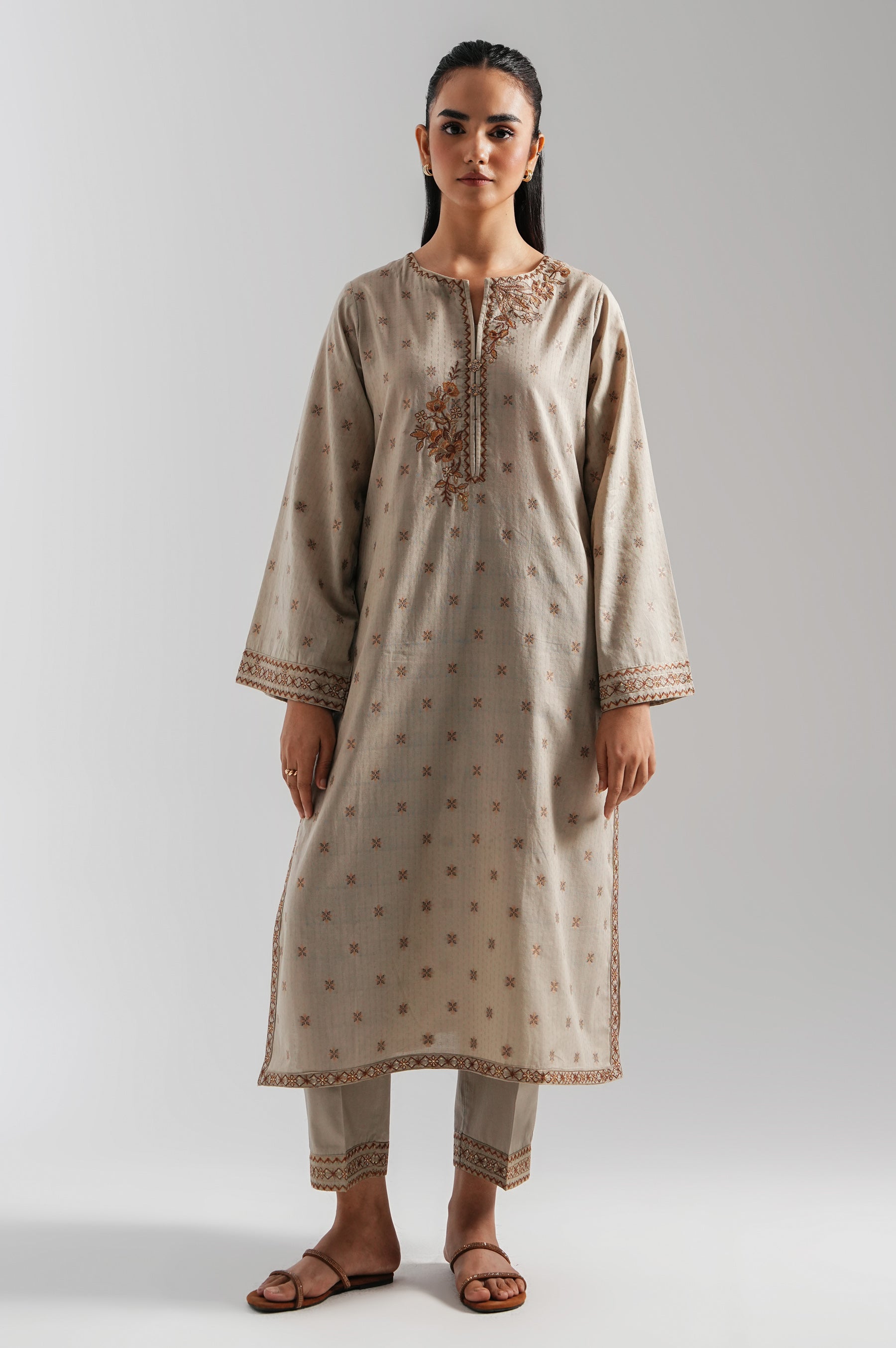 STITCHED EMBROIDERED COTTON JACQUARD SHIRT BOTTOM